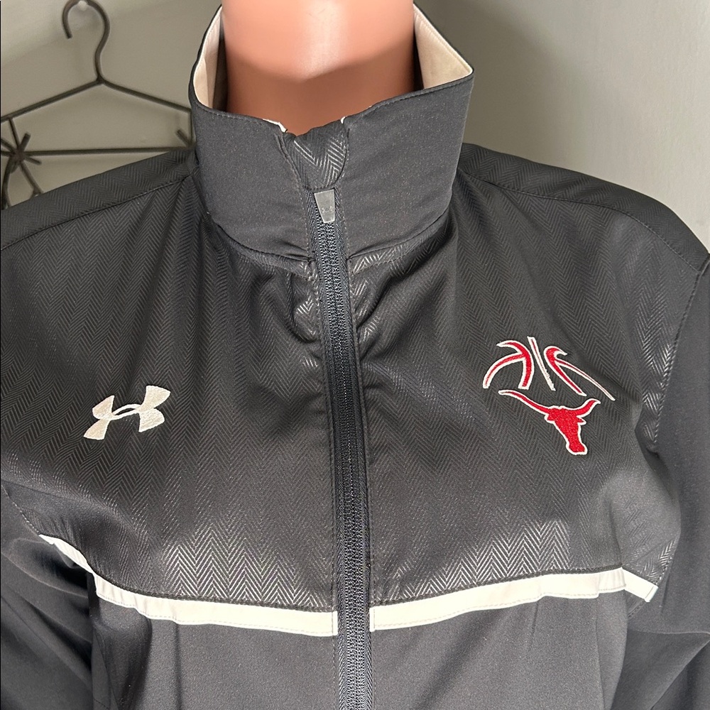 Under Armour Women's Black Track Bomber Jacket with White Trim - Picture 2 of 5